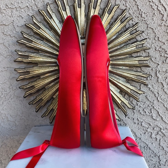 J. CREW Ruby Red Satin Lace Up Ballet Slippers Flats Pointe Shoe Style Flats - Picture 6 of 17